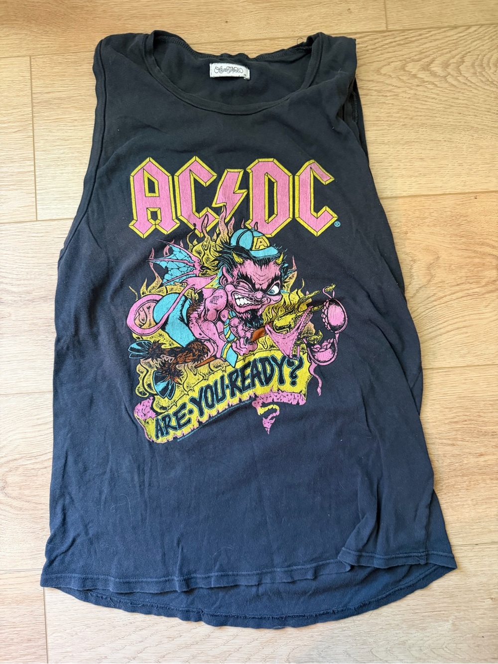 Lauren Moshi Black Tank Top with Pink & Yellow AC/DC Graphic
